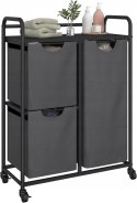 Kosz Na Pranie Wolnostojący Na Kółkach 3 Przegrody Półka Uniwersalny Szary