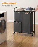 Kosz Na Pranie Wolnostojący Na Kółkach 3 Przegrody Półka Uniwersalny Szary