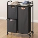 Kosz Na Pranie Wolnostojący Na Kółkach 3 Przegrody Półka Uniwersalny Szary