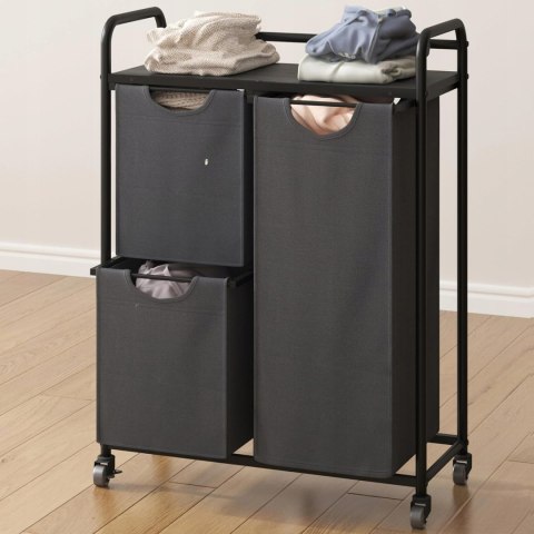 Kosz Na Pranie Wolnostojący Na Kółkach 3 Przegrody Półka Uniwersalny Szary