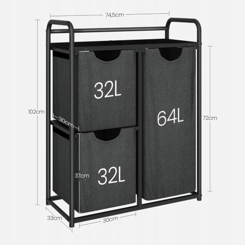 Kosz Na Pranie Wolnostojący Na Kółkach 3 Przegrody Półka Uniwersalny Szary