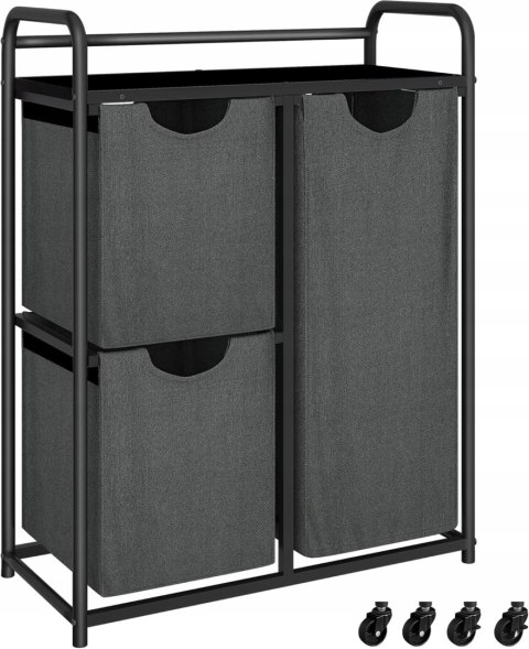 Kosz Na Pranie Wolnostojący Na Kółkach 3 Przegrody Półka Uniwersalny Szary
