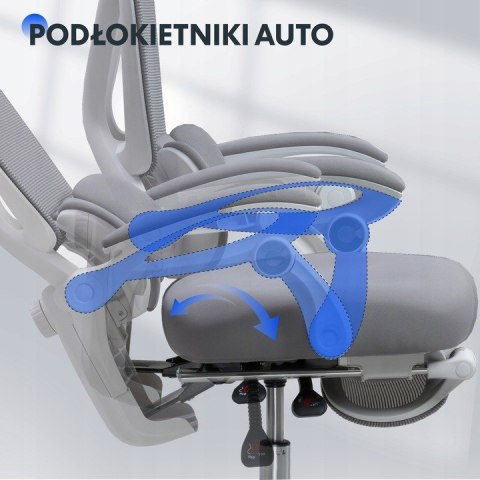 Krzesło Biurowe Ergonomiczne odchylane o 135° lędźwiowe i podnóżek, szare