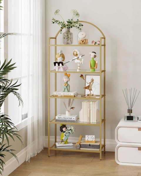 Regał Na Książki Stojący Ze Szkła Hartowanego Wielofunkcyjny Stalowa Rama