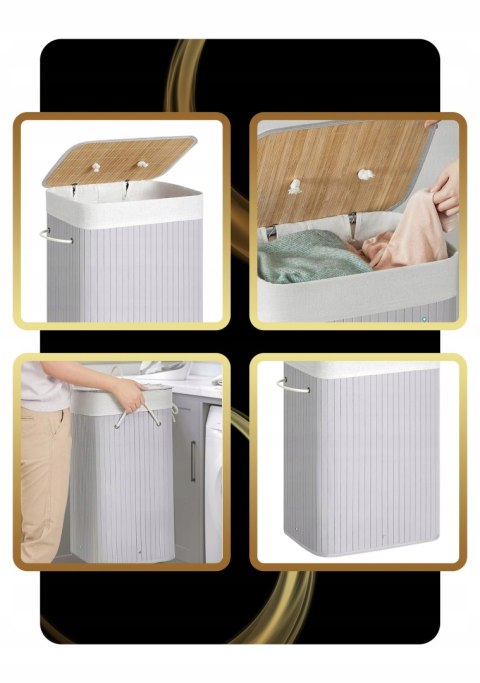 KOSZ NA PRANIE Z POKRYWKĄ WOLNOSTOJĄCY KOSZ BAMBUSOWY SKŁADANY 72L BOHO
