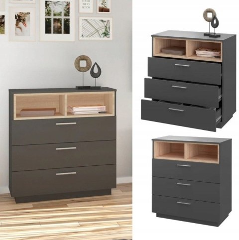 Komoda Z 3 Szufladami I Półkami Kredens Do Salonu Sypialni Pojemna Duża