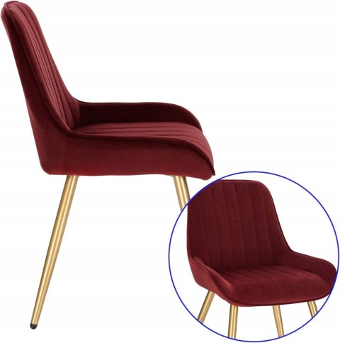 Krzesła do jadalni, salonu kuchni retro burgundowe aksamitne zestaw 2 sztuk