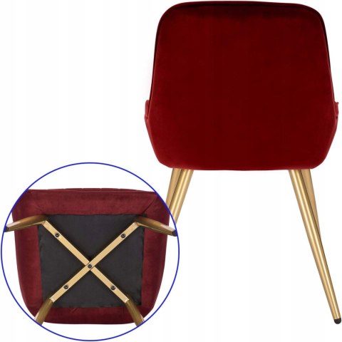 Krzesła do jadalni, salonu kuchni retro burgundowe aksamitne zestaw 2 sztuk