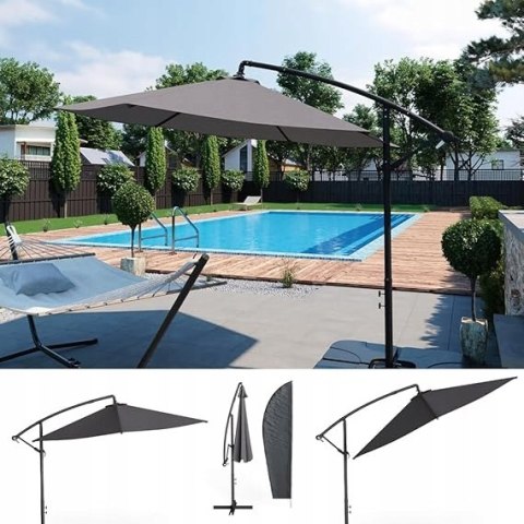 Parasol Ogrodowy Wspornikowy Ze Stojakiem O Średnicy 300cm kolor antracyt