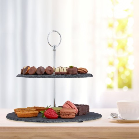 Patera Dwupoziomowa Łupkowa Etażerka Z Uchwytem Na Słodycze Przekąski Food
