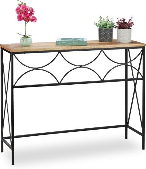 Regał konsola z drewna mango do salonu korytarza wąska klasyczny styl