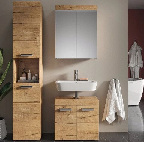 SZAFKA ŁAZIENKOWA STOJĄCA SŁUPEK REGAŁ ŁAZIENKOWY DREWNIANY WYSOKI 190 CM