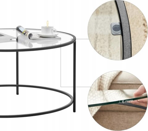 Stolik kawowy Okrągły szklany stół stalowa rama do salonu hartowane szkło