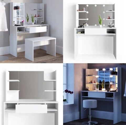 Toaletka Z Lustrem Szufladą Półkami Biurko Kosmetyczne Mebel Do Makijażu