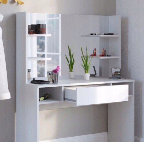 Toaletka Z Lustrem Szufladą Półkami Biurko Kosmetyczne Mebel Do Makijażu