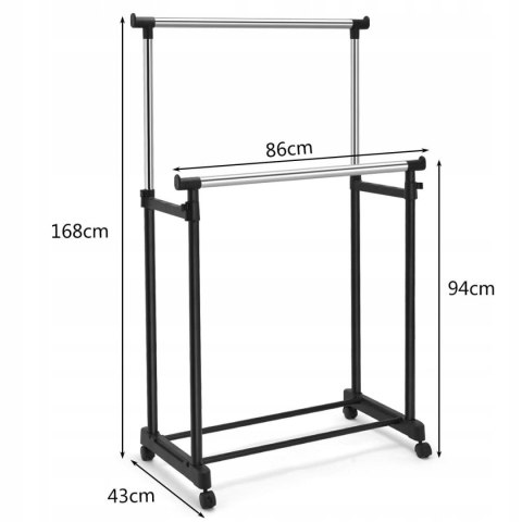 Wieszak na ubrania praktyczny stojak drążek 2 poziomy stabilny regulowany