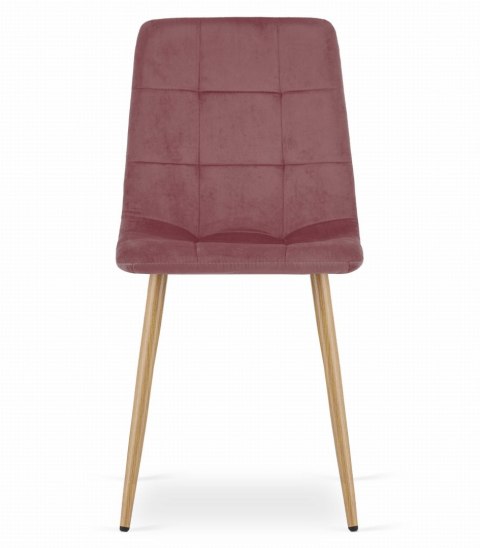 Krzesło KARA - różowy aksamit / nogi kolor drewna x 3