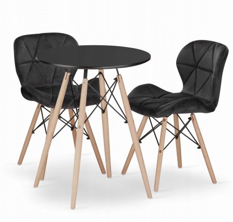 Zestaw stół okrągły TODI 60cm czarny + 2 krzesła LAGO czarne