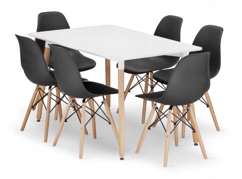 Zestaw stół prostokątny ADRIA 120x80cm biały + 6 krzeseł OSAKA czarne