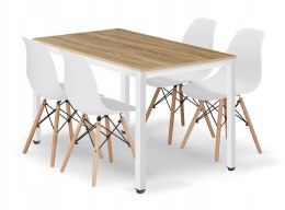 Zestaw stół prostokątny TESSA 120x60cm dąb + 4 krzesła OSAKA białe