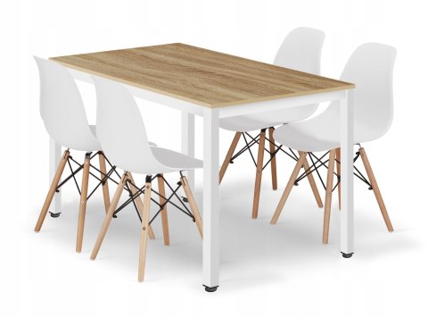 Zestaw stół prostokątny TESSA 120x60cm dąb + 4 krzesła OSAKA białe