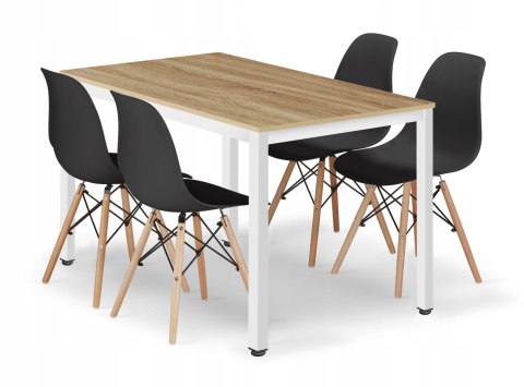 Zestaw stół prostokątny TESSA 120x60cm dąb + 4 krzesła OSAKA czarne