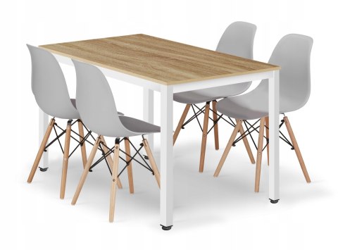 Zestaw stół prostokątny TESSA 120x60cm dąb + 4 krzesła OSAKA szare