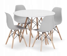 Zestaw stół okrągły TODI 100cm biały + 4 krzesła OSAKA szare