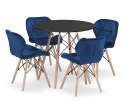 Zestaw stół okrągły TODI 80cm czarny + 4 krzesła LAGO granatowe