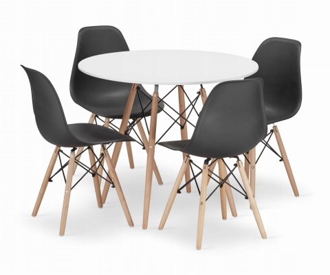 Zestaw stół okrągły TODI 90cm biały + 4 krzesła OSAKA czarne