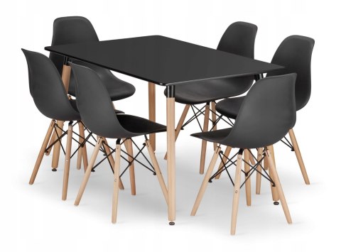 Zestaw stół prostokątny ADRIA 120x80cm czarny + 6 krzeseł OSAKA czarne