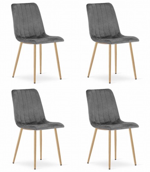 Krzesło LAVA - ciemny szary aksamit / nogi kolor drewna x 4