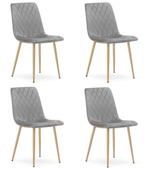 Krzesło TURIN - jasny szary aksamit / nogi kolor drewna x 4