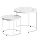 Stolik kawowy okrągły 2szt - marmur / nogi białe