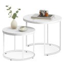 Stolik kawowy okrągły 2szt - marmur / nogi białe