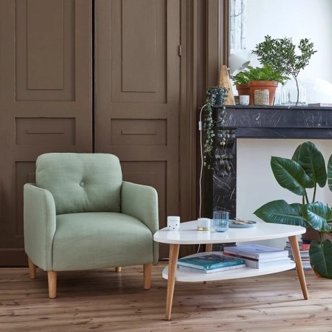 Nowoczesny stolik kawowy półka drewniane nogi biały ModernHome ModernHome