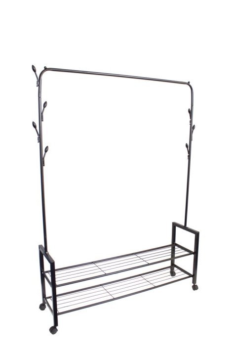 Wieszak stojący z 2 półkami stojak z kółkami na odzież ModernHome ModernHome