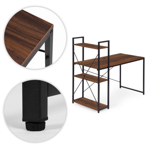 Biurko komputerowe szkolne 120x60 cm regał z 3 półkami ciemny orzech loft ModernHome ModernHome