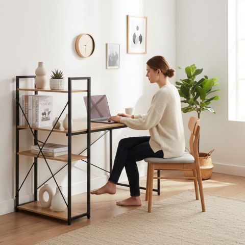 Biurko komputerowe szkolne 120x60 cm regał z 3 półkami loft jasny dąb ModernHome ModernHome