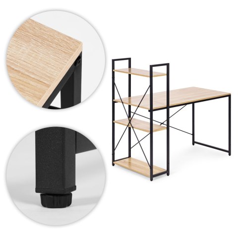 Biurko komputerowe szkolne 120x60 cm regał z 3 półkami loft jasny dąb ModernHome ModernHome