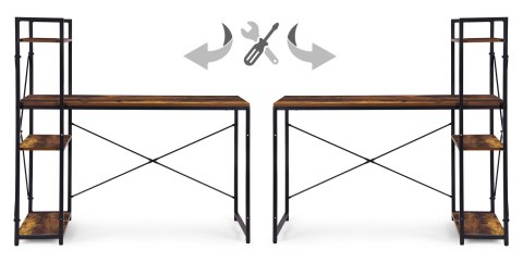 Biurko komputerowe szkolne 120x60 cm regał z 3 półkami postarzany orzech loft ModernHome ModernHome