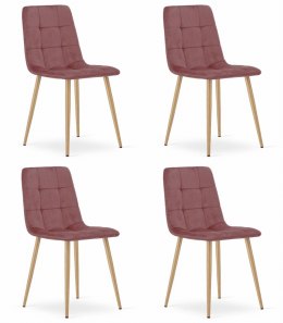Krzesło KARA - różowy aksamit / nogi kolor drewna x 4