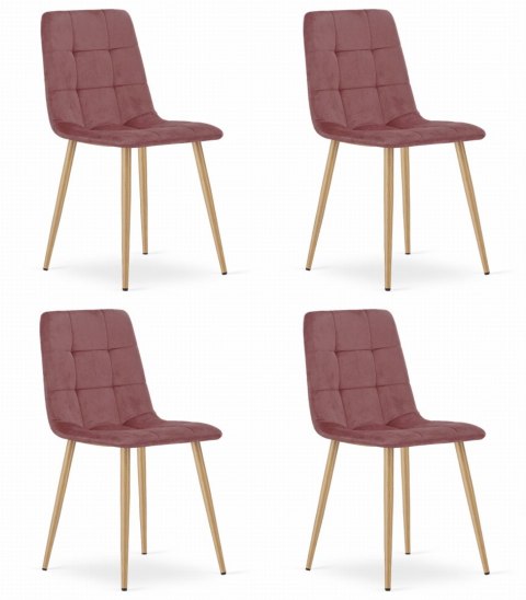 Krzesło KARA - różowy aksamit / nogi kolor drewna x 4