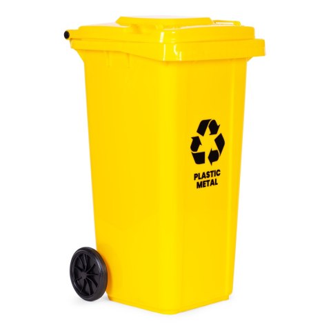 Zestaw 3 koszy na śmieci pojemniki 3x120L niebieski zielony żółty makulatura szkło plastik gumowe koła MULTISTORE