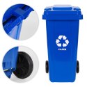 Zestaw 3 koszy na śmieci pojemniki 3x120L niebieski zielony żółty makulatura szkło plastik gumowe koła MULTISTORE