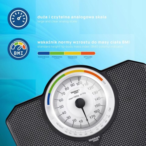 Klasyczna waga łazienkowa mechaniczna analogowa do 180 kg czarna WEBBER BMI ELDOM