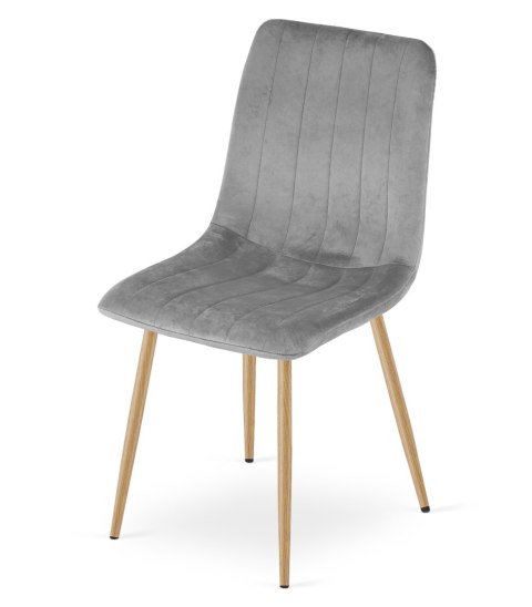 Krzesło LAVA - jasny szary aksamit / nogi kolor drewna x 3