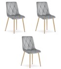 Krzesło LIBRA - jasny szary aksamit / nogi kolor drewna x 3