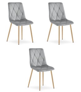 Krzesło LIBRA - jasny szary aksamit / nogi kolor drewna x 3