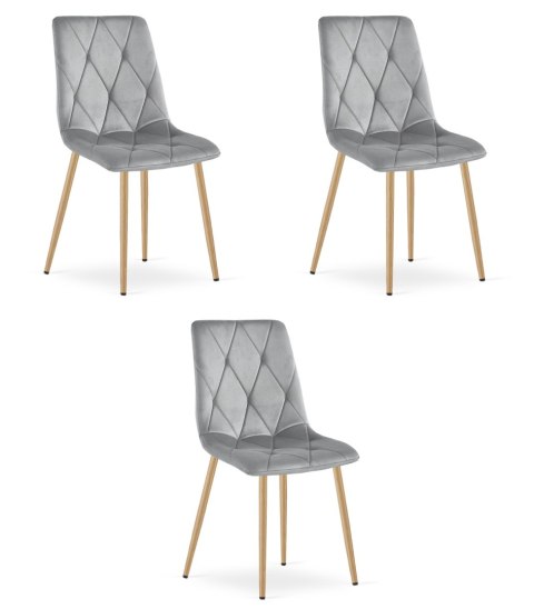 Krzesło LIBRA - jasny szary aksamit / nogi kolor drewna x 3